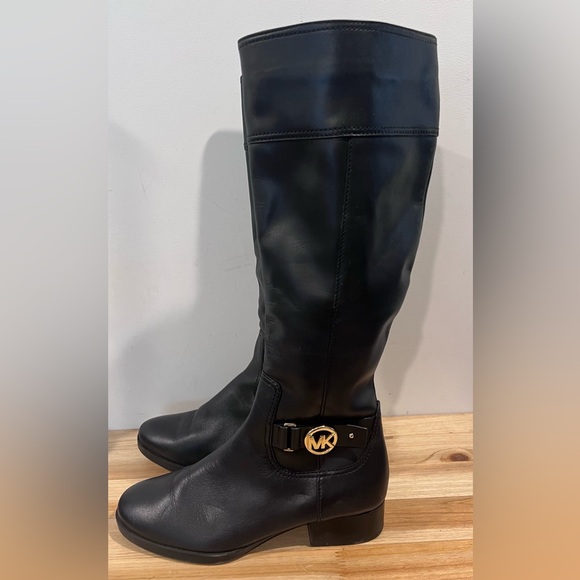 Michael Kors Black Leather Knee-High Boots - Picture 1 of 10